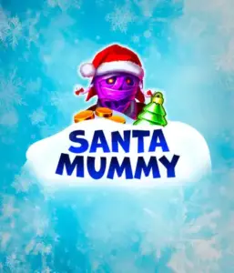  Experience the whimsical "Santa Mummy" slot game by Belatra, featuring a mummified Santa dressed in festive holiday attire. This vibrant image presents the mummy with a bright purple hue, wearing a Santa hat, surrounded by snowy blue and frosty snowflakes. The game's title, "Santa Mummy," is prominently displayed in large, cool blue letters.