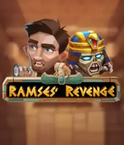 Explore the thrilling world of the Ramses' Revenge game by Relax Gaming, featuring a surprised explorer and a terrifying mummy against an Egyptian tomb backdrop. This image captures the excitement of tomb exploration, perfect for those interested in historical adventures, delivering a thrilling escape. 